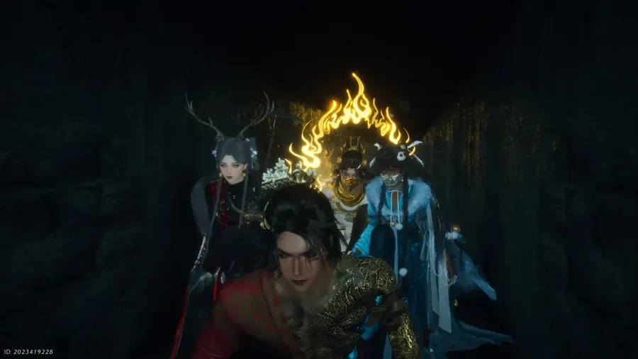 Cave group beneath a flame ring