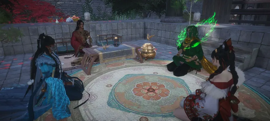 Low courtyard table gathering