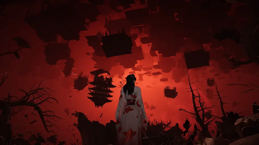 Figure under a red sky