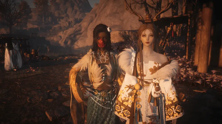 Companions by rock and evening light