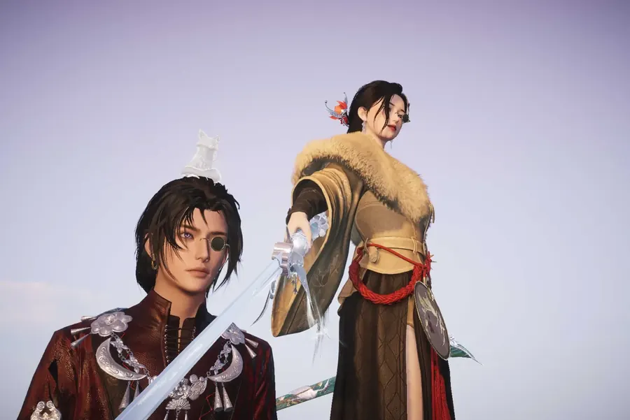 Pale-sky portrait with a blade